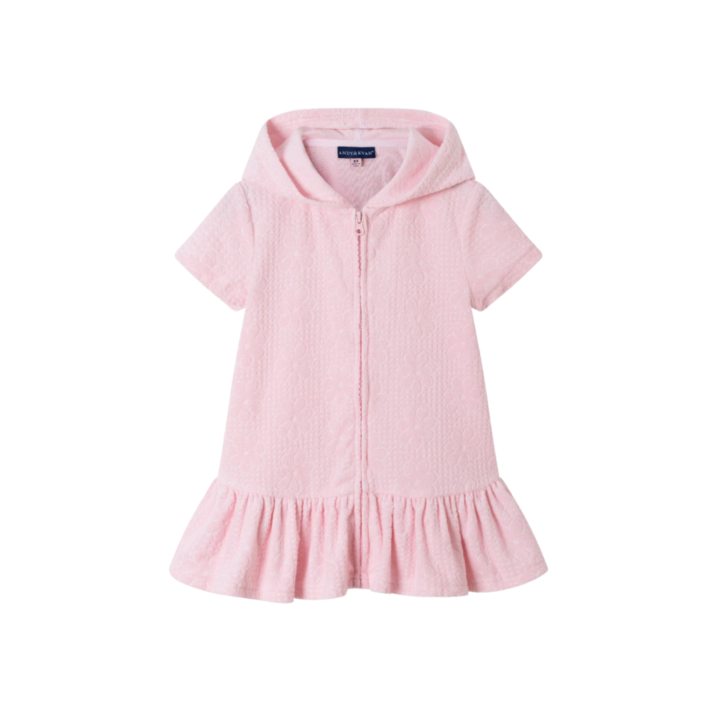 ANDY & EVAN Pink Floral & Checkered Terry Cloth Zip-Up Cover Up Dress