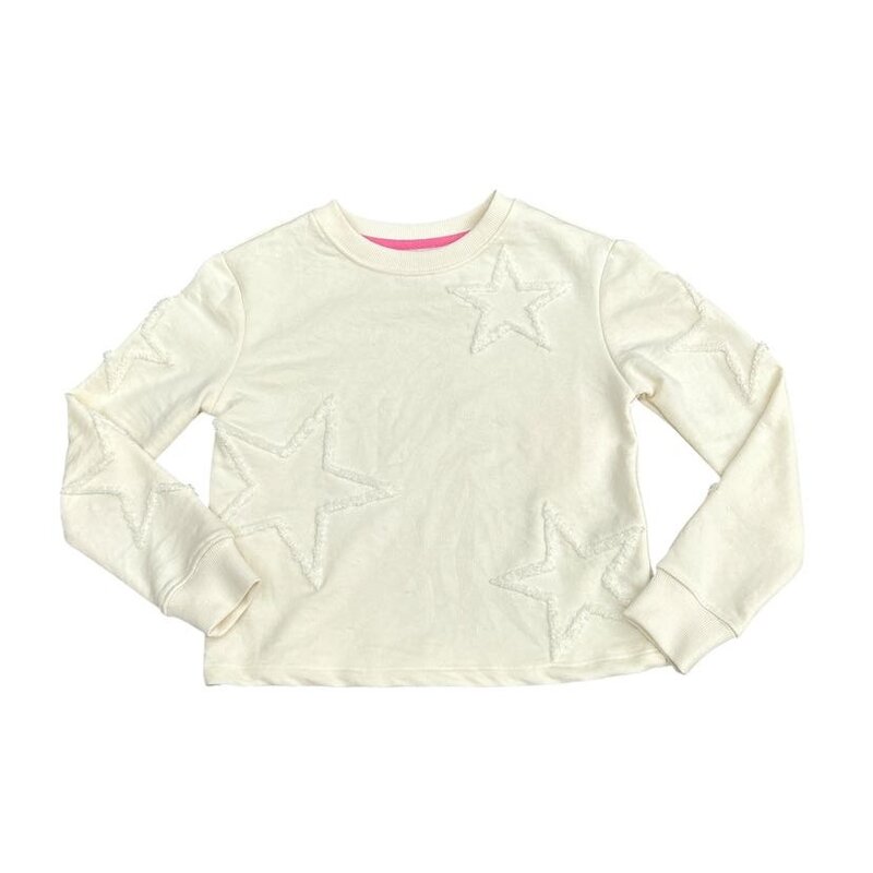PAPER FLOWER STARS CHENILLE EMBROIDERY SWEATSHIRT-GARDENIA