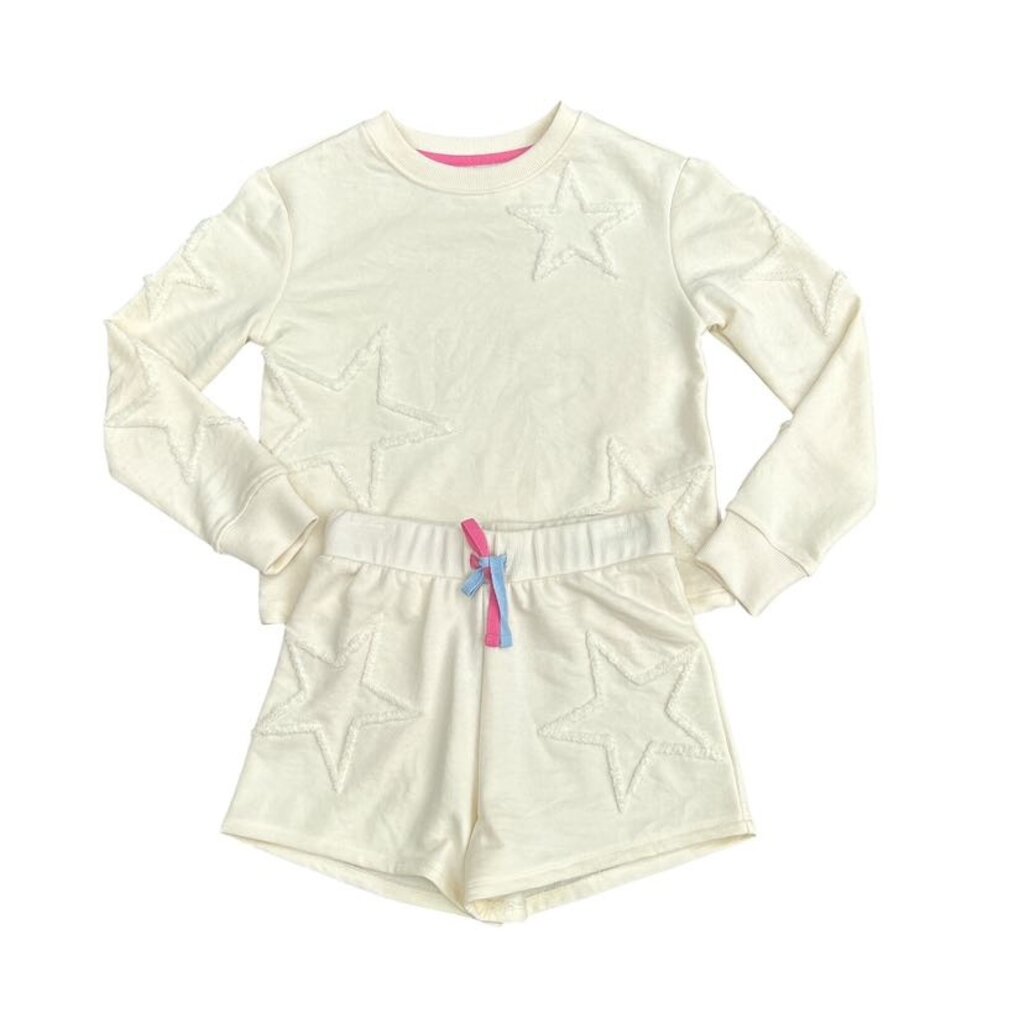 PAPER FLOWER STAR CHENILLE EMBROIDERY SHORT-GARDENIA