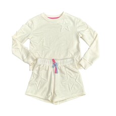 PAPER FLOWER STAR CHENILLE EMBROIDERY SHORT-GARDENIA