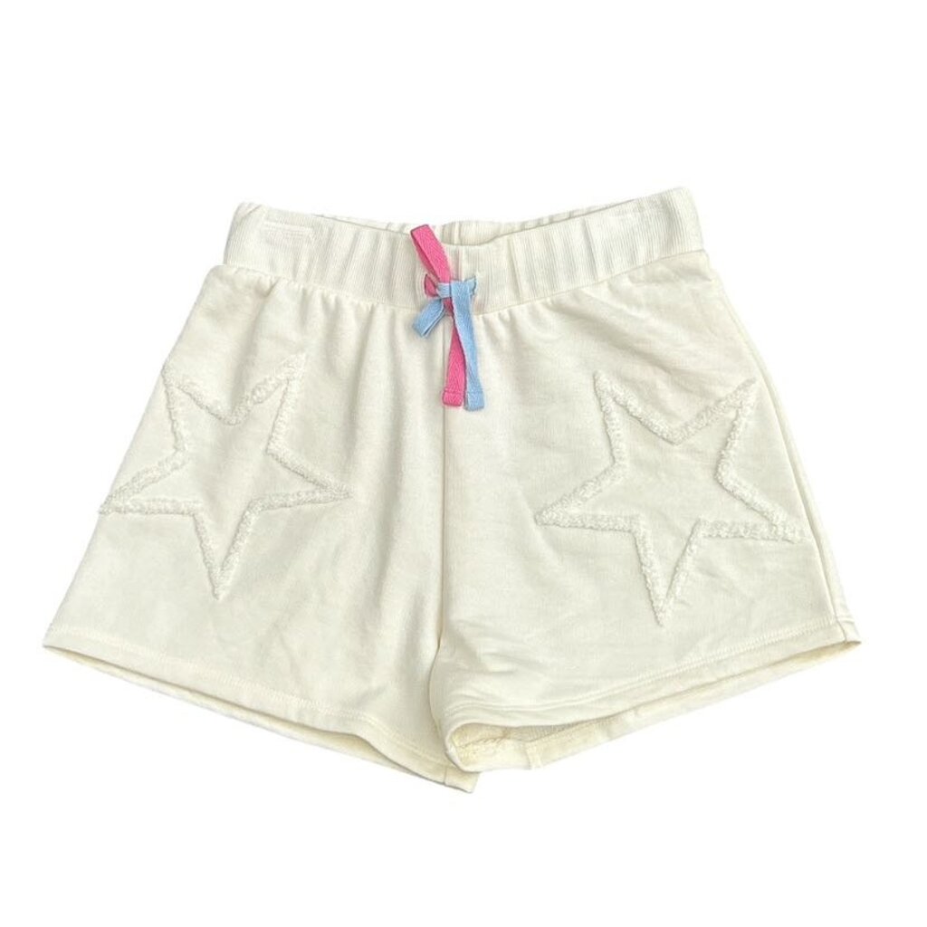 PAPER FLOWER STAR CHENILLE EMBROIDERY SHORT-GARDENIA