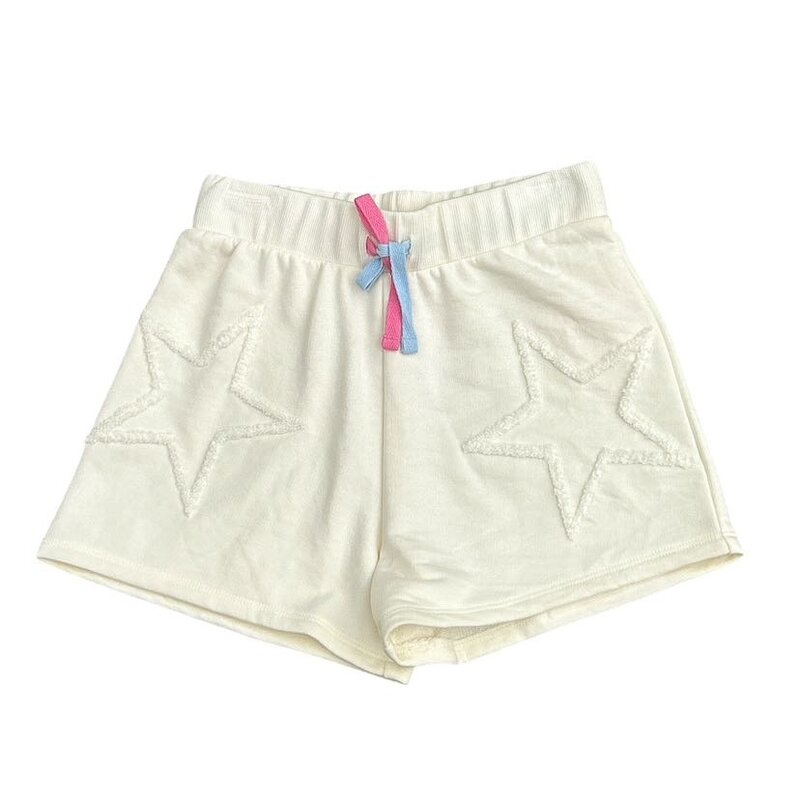 PAPER FLOWER STAR CHENILLE EMBROIDERY SHORT-GARDENIA