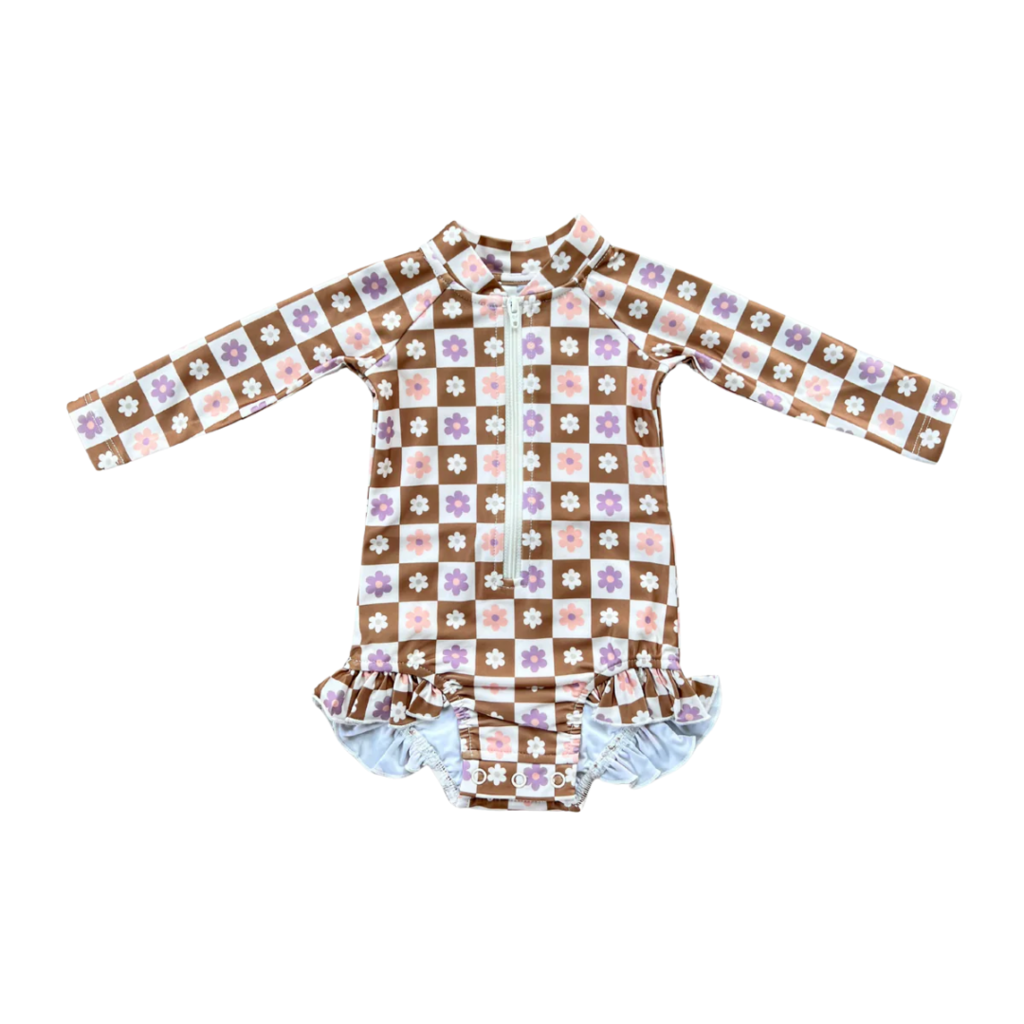 BABYSPROUTS GIRL'S ONE-PIECE RUFFLE RASH GUARD SWIMSUIT