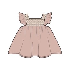 ANGEL DEAR Solid Muslin Rose Smoke Pinafore With Crochet Heart Lace And High Waisted