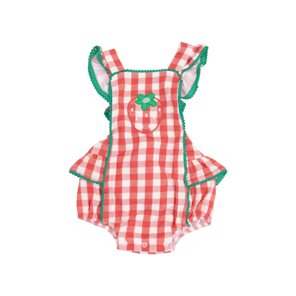 ANGEL DEAR Strawberry Gingham Ric-Rac Ruffle Sunsuit