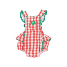 ANGEL DEAR Strawberry Gingham Ric-Rac Ruffle Sunsuit