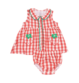 ANGEL DEAR Strawberry Gingham Peter Pan Button Front Dress W/Ric Rac Trim