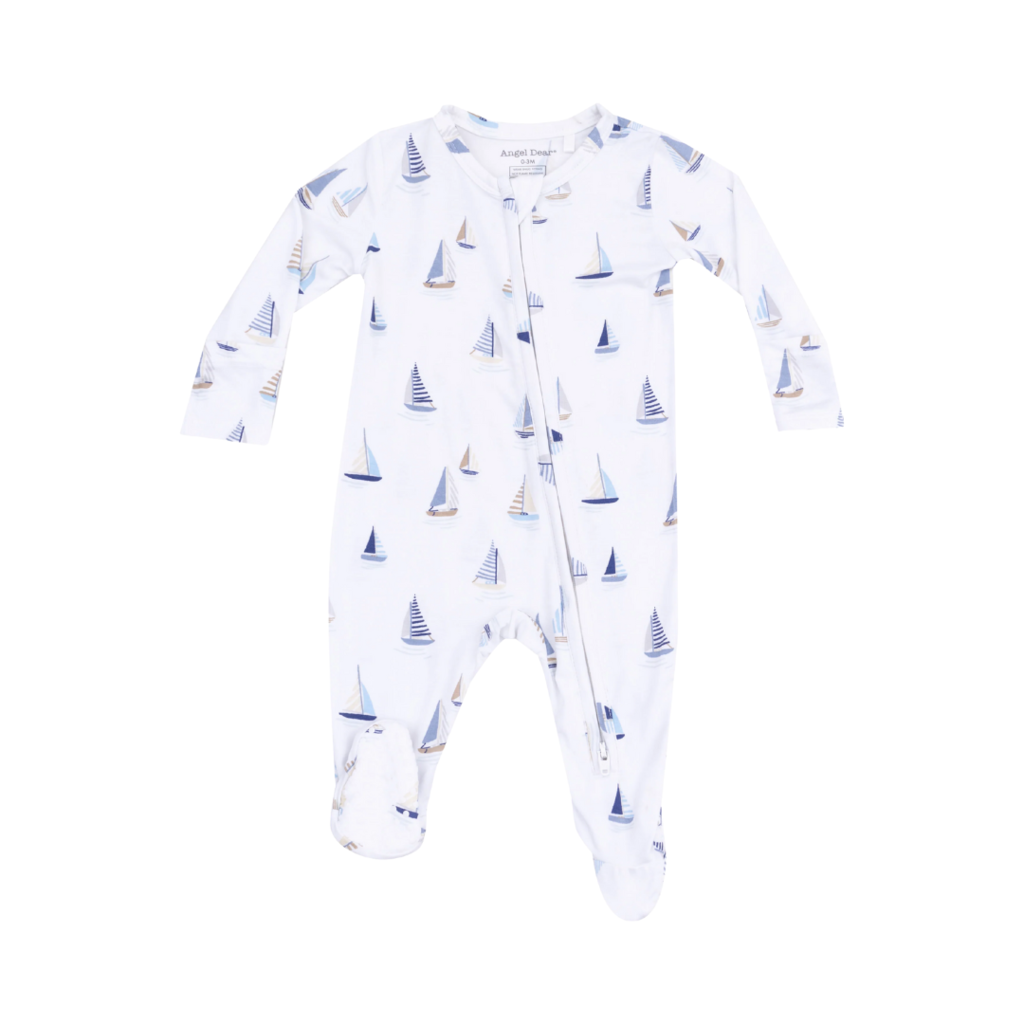 ANGEL DEAR Sailboats Blue 2 Way Zipper Footie