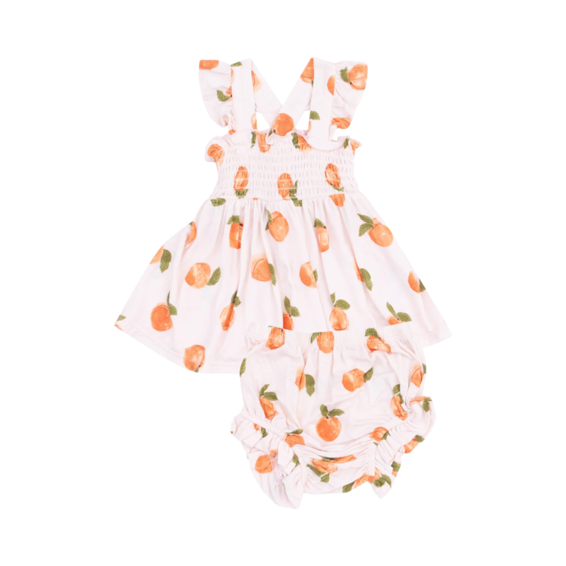 ANGEL DEAR Watercolor Peaches Ruffle Strap Smocked Top And Diaper Cover