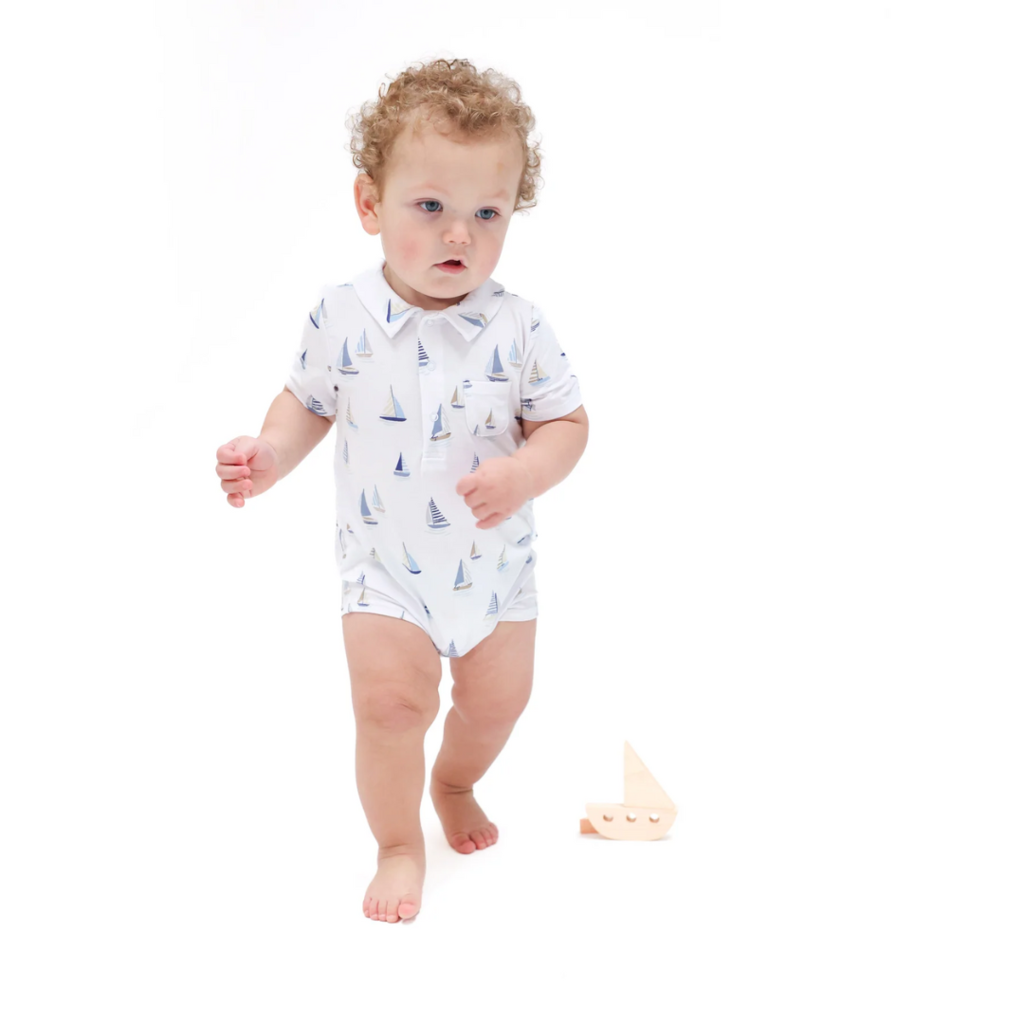 ANGEL DEAR Sailboats Blue Polo Shortie