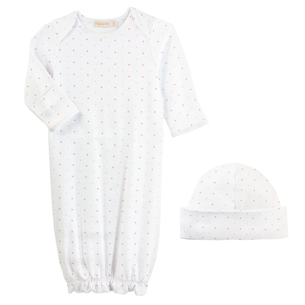 BABY CLUB CHIC pink dots printed gown & hat set