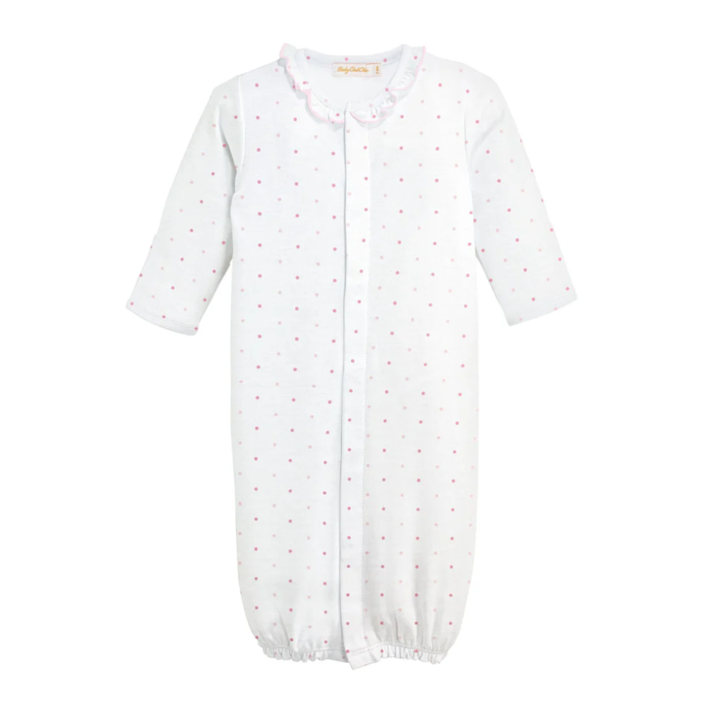 BABY CLUB CHIC pink dots printed conv. gown w/ruffle