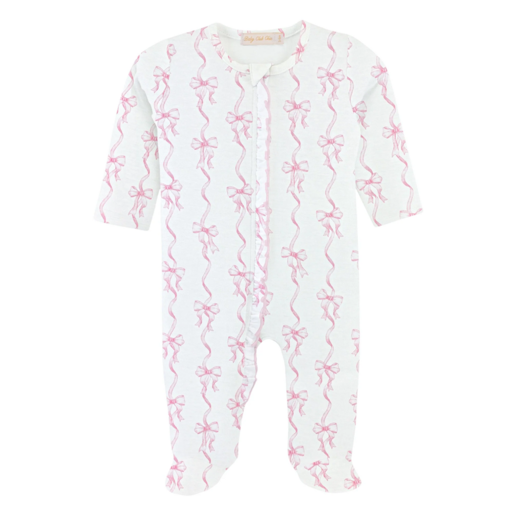 BABY CLUB CHIC coquette bows zipper footie w/ruffles