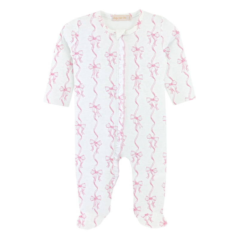 BABY CLUB CHIC coquette bows zipper footie w/ruffles