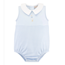 BABY CLUB CHIC lt.blue gingham bubble w/hand embroidery