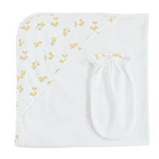 BABY CLUB CHIC baby duckies printed hodded towel with mitt set 31'x28" in