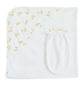 BABY CLUB CHIC baby duckies printed hodded towel with mitt set 31'x28" in