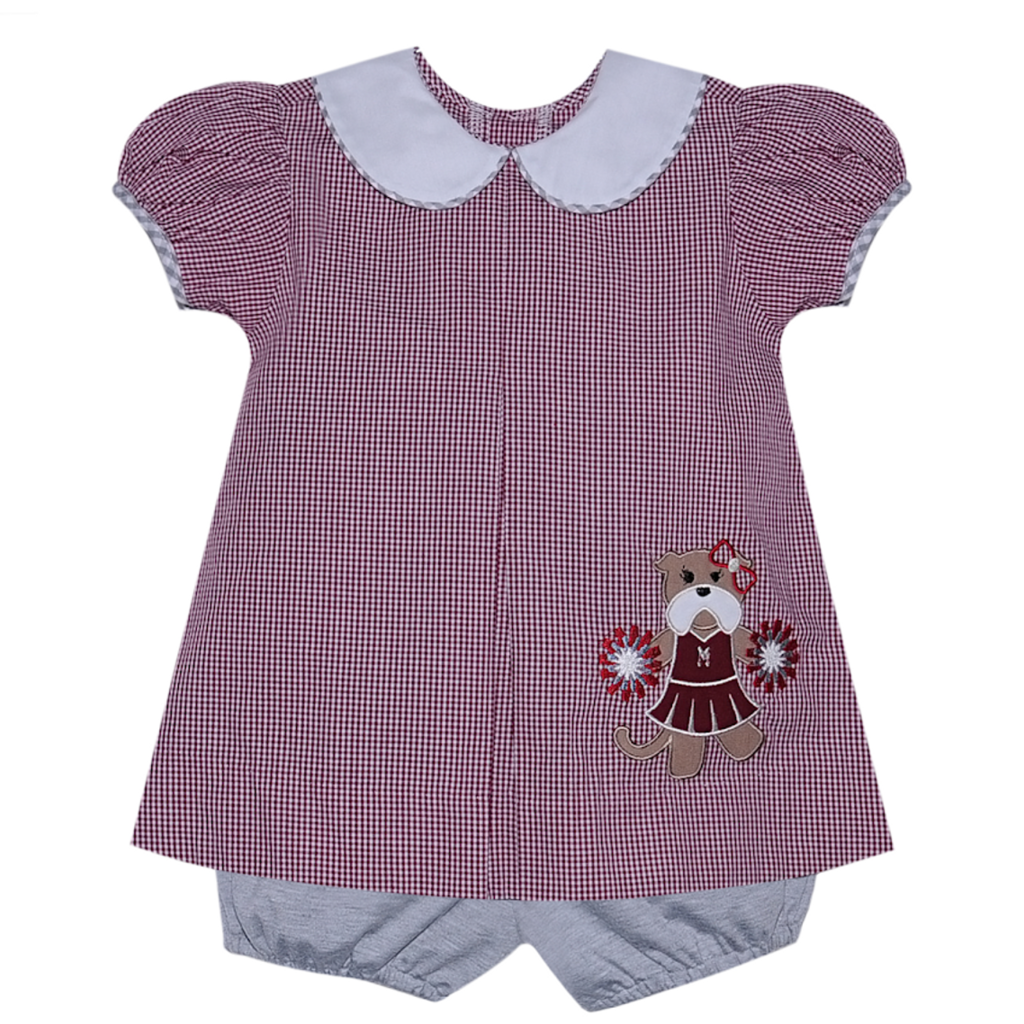 SOUTHERN SATURDAY CHEERLEADER BULLDOG MAROON/WHITE APPL. BLOOMER SET