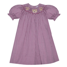 SOUTHERN SATURDAY BULLDOG MAROON/WHITE SMOCKED BISHOP DRESS
