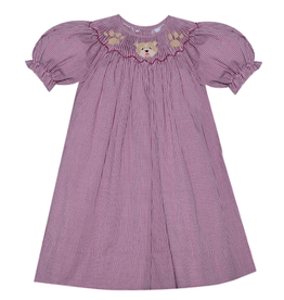 SOUTHERN SATURDAY BULLDOG MAROON/WHITE SMOCKED BISHOP DRESS