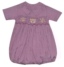 SOUTHERN SATURDAY BULLDOG MAROON/WHITE SMOCKED BUBBLE