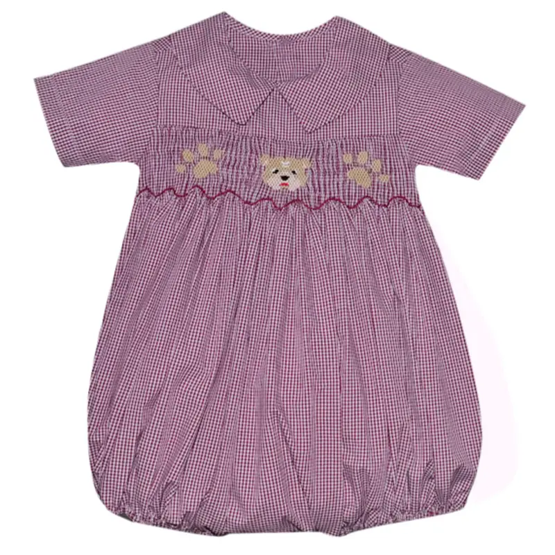 SOUTHERN SATURDAY BULLDOG MAROON/WHITE SMOCKED BUBBLE