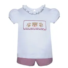 SOUTHERN SATURDAY BULLDOG MAROON/WHITE SMOCKED BLOOMER SET