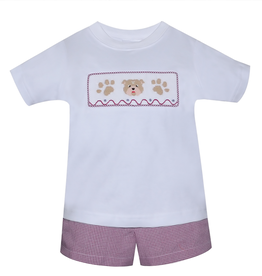 SOUTHERN SATURDAY BULLDOG MAROON/WHITE SMOCKED SHORT SET