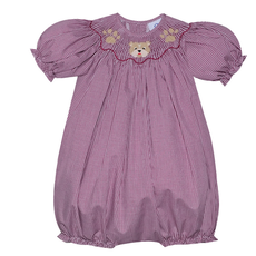 SOUTHERN SATURDAY BULLDOG MAROON/WHITE SMOCKED GIRLS BUBBLE