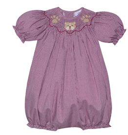 SOUTHERN SATURDAY BULLDOG MAROON/WHITE SMOCKED GIRLS BUBBLE