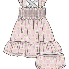 ANGEL DEAR Floral Check Smocked Ruffle Sundress & Diaper Cover