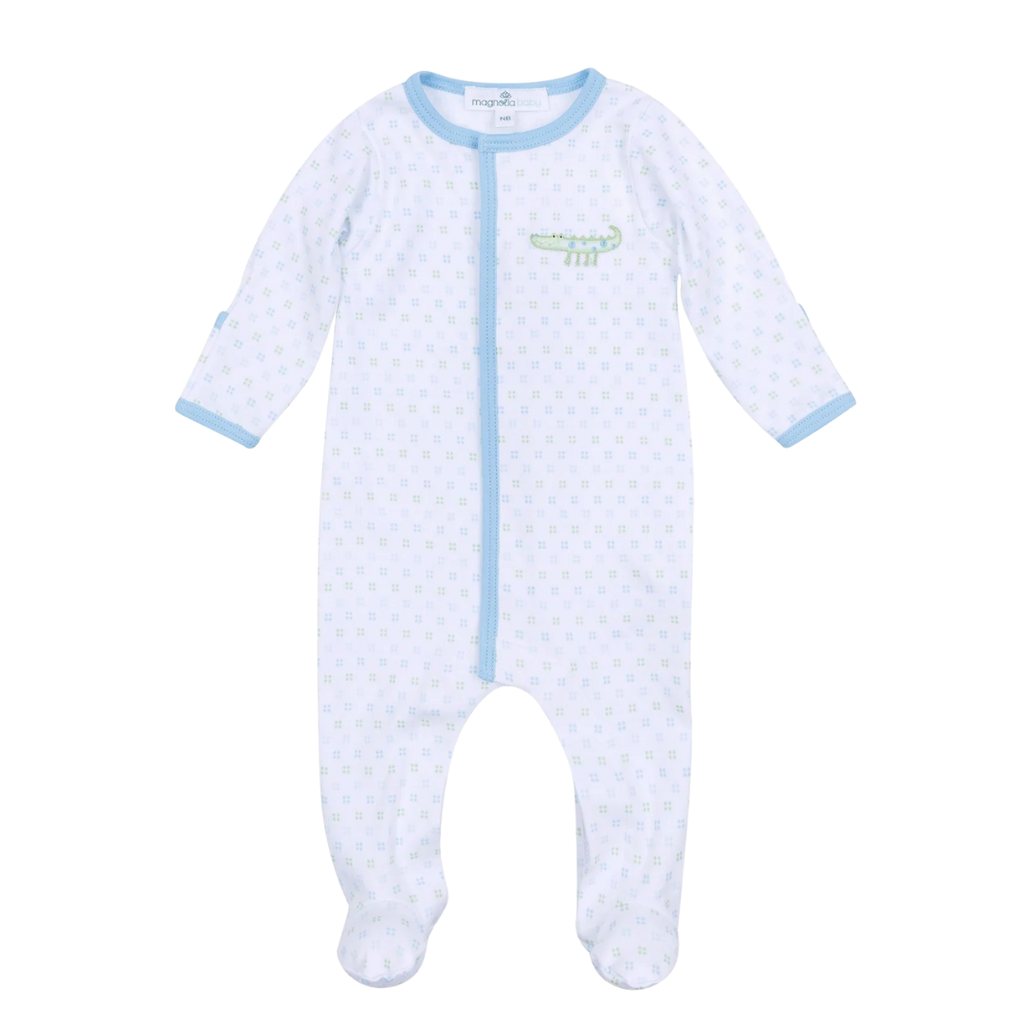 MAGNOLIA BABY ALLIGATOR PIE PRINTED ZIPPER FOOTIE