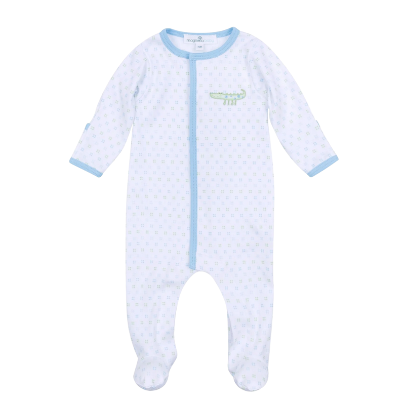 MAGNOLIA BABY ALLIGATOR PIE PRINTED ZIPPER FOOTIE