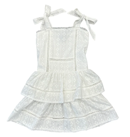 FLOWERS BY ZOE WHITE LINE EYELET DRESS