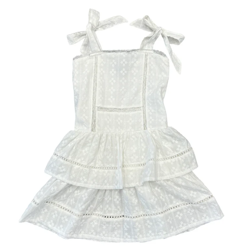 FLOWERS BY ZOE WHITE LINE EYELET DRESS