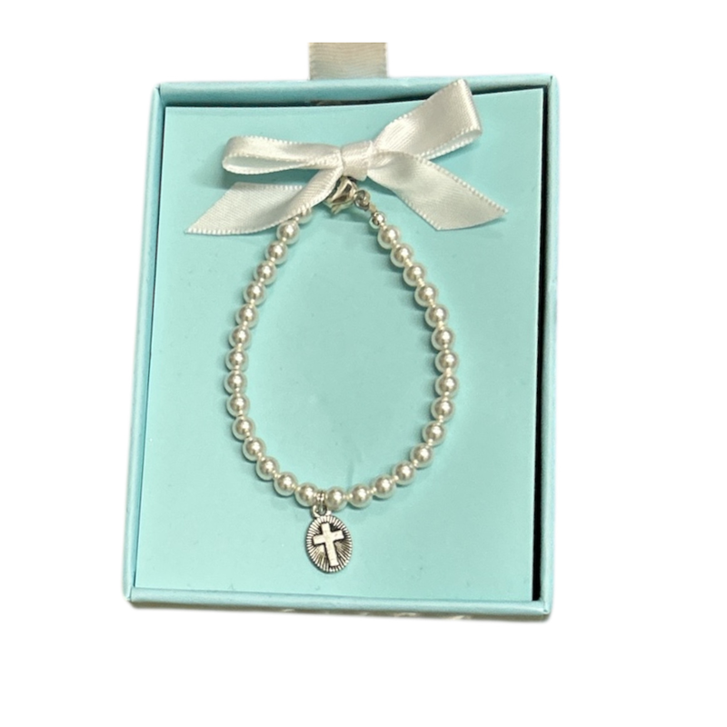 ZSA ZSA & LOLLI WHITE OVAL CROSS BRACELET