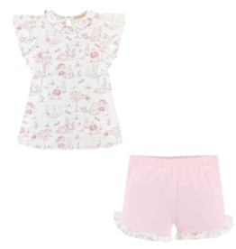 BABY CLUB CHIC pink toile bunnies tee w/ruffles & short set