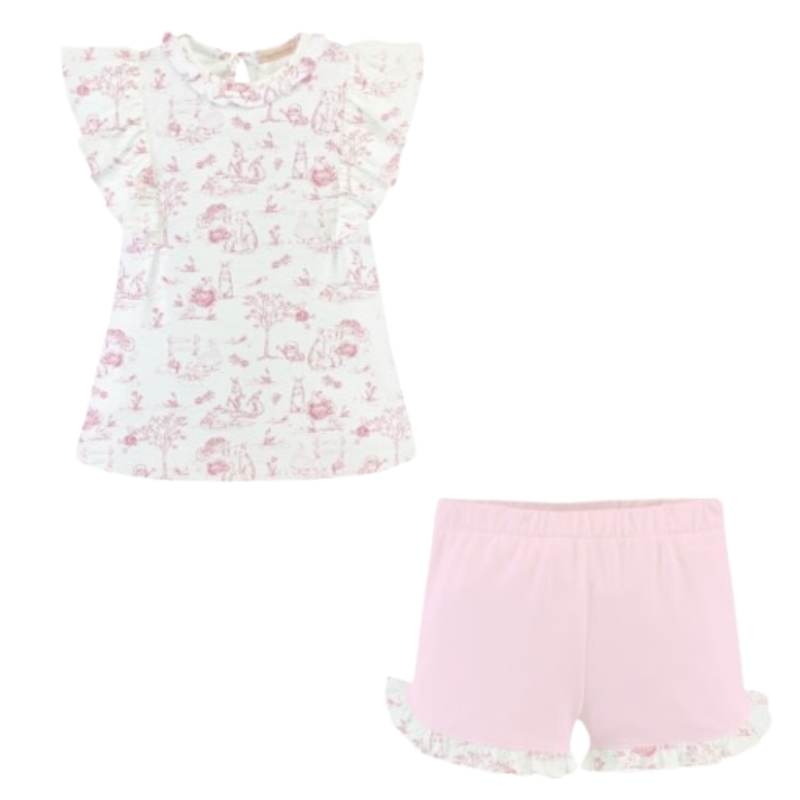 BABY CLUB CHIC pink toile bunnies tee w/ruffles & short set