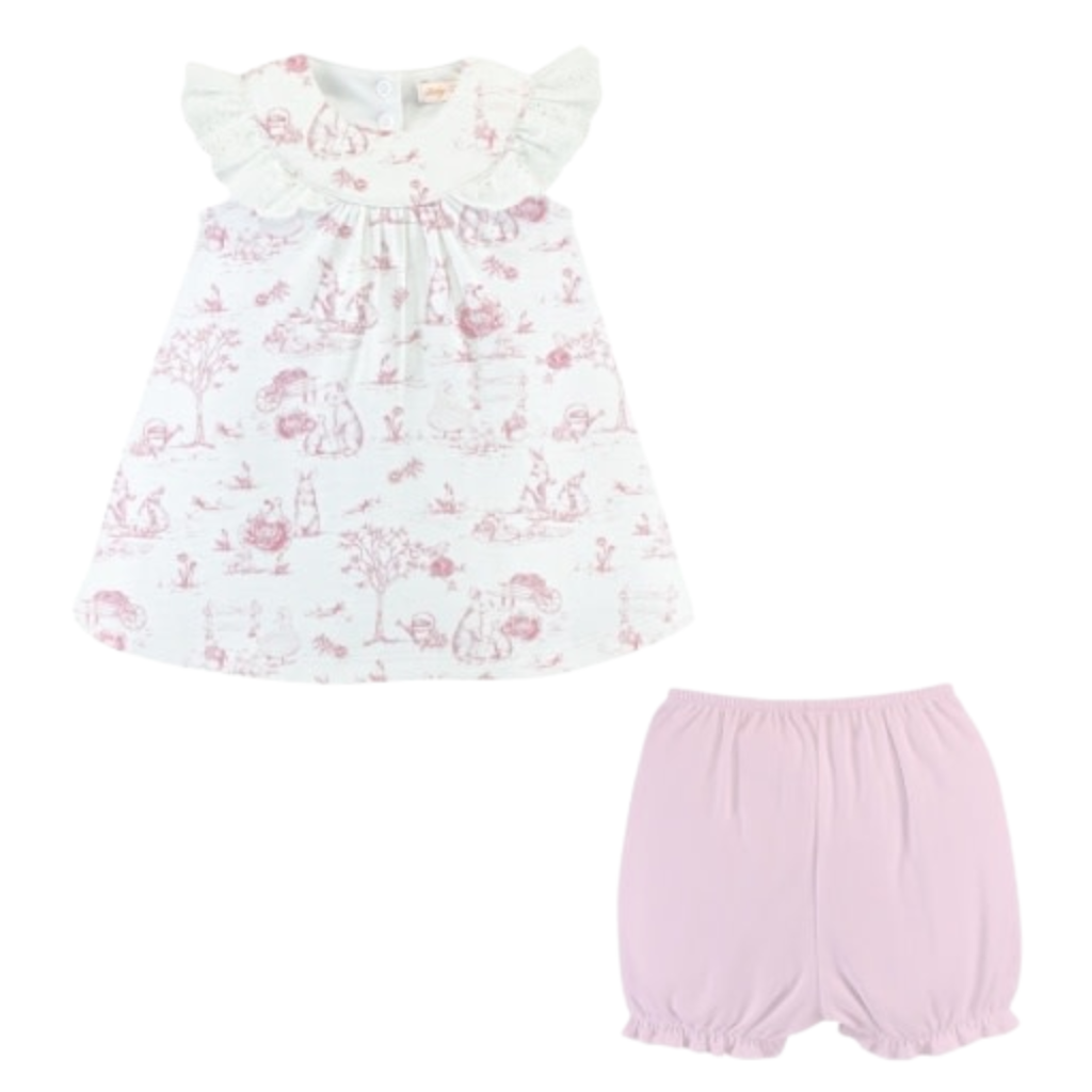 BABY CLUB CHIC pink toile bunnies blouse w/ruffle lace w/short
