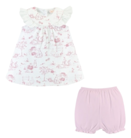 BABY CLUB CHIC pink toile bunnies blouse w/ruffle lace w/short