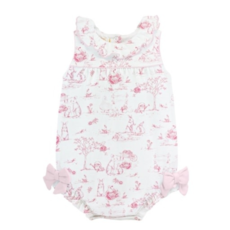 BABY CLUB CHIC pink toile bunnies bubble w/collar & bows