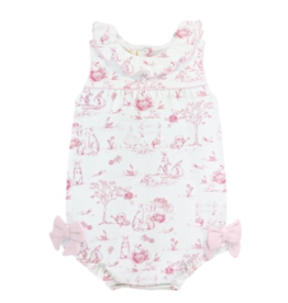 BABY CLUB CHIC pink toile bunnies bubble w/collar & bows