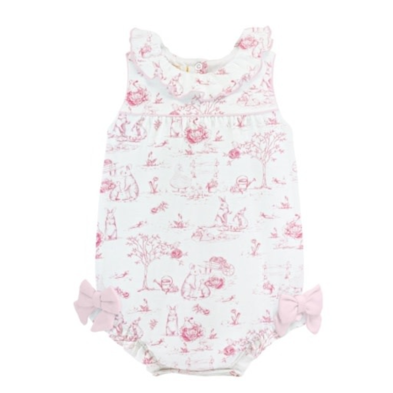 BABY CLUB CHIC pink toile bunnies bubble w/collar & bows