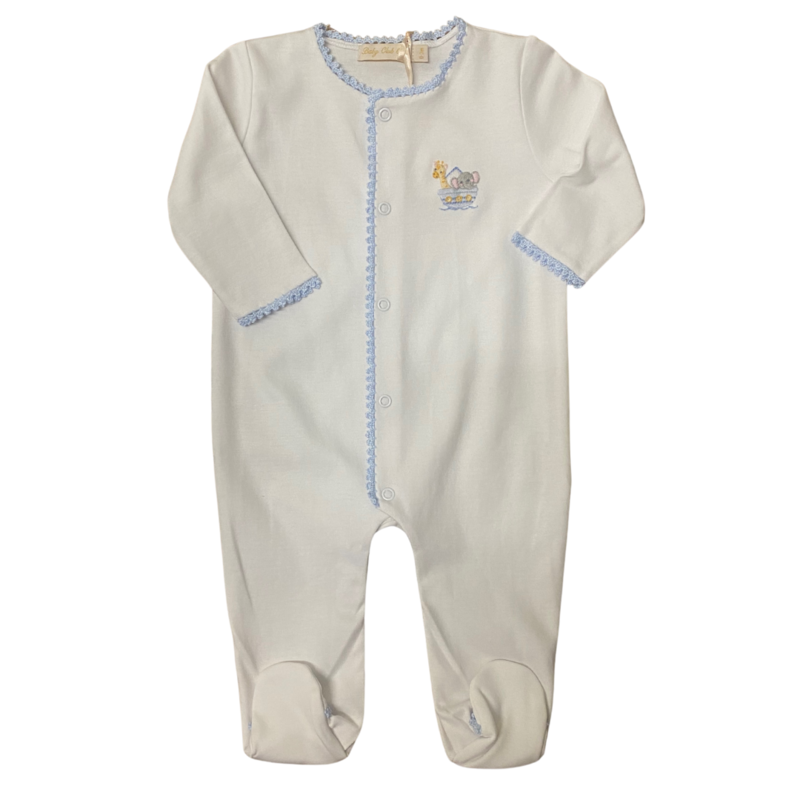BABY CLUB CHIC noah's ark - blue footie w/crochet trim