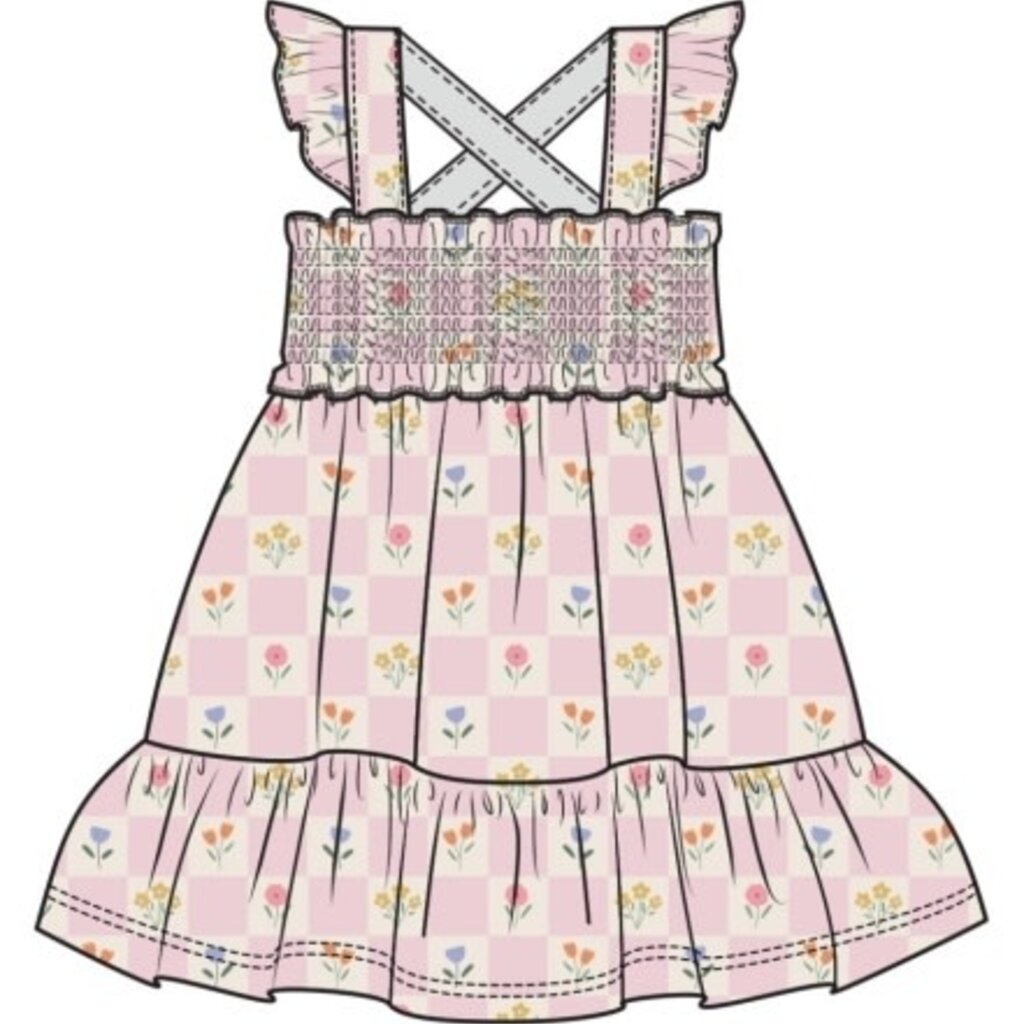 ANGEL DEAR Floral Check Smocked Ruffle Sundress & Diaper Cover