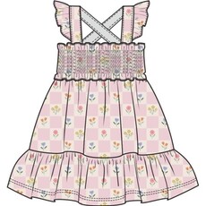 ANGEL DEAR Floral Check Smocked Ruffle Sundress & Diaper Cover