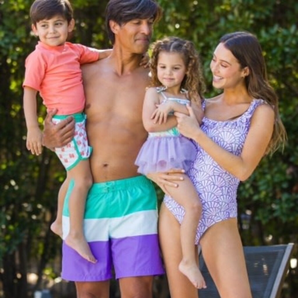 RuffleButts + RuggedButts Dolphin Hem Swim Trunks