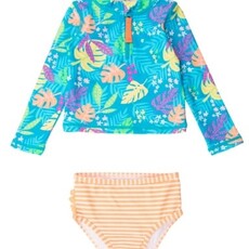 RuffleButts + RuggedButts Long Sleeve Zipper Rash Guard 2-Piece