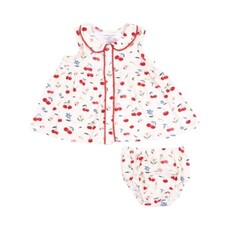 ANGEL DEAR Watercolor Cherries +   Gingham Peter Pan Collar With Ric Rac Trim And Dc