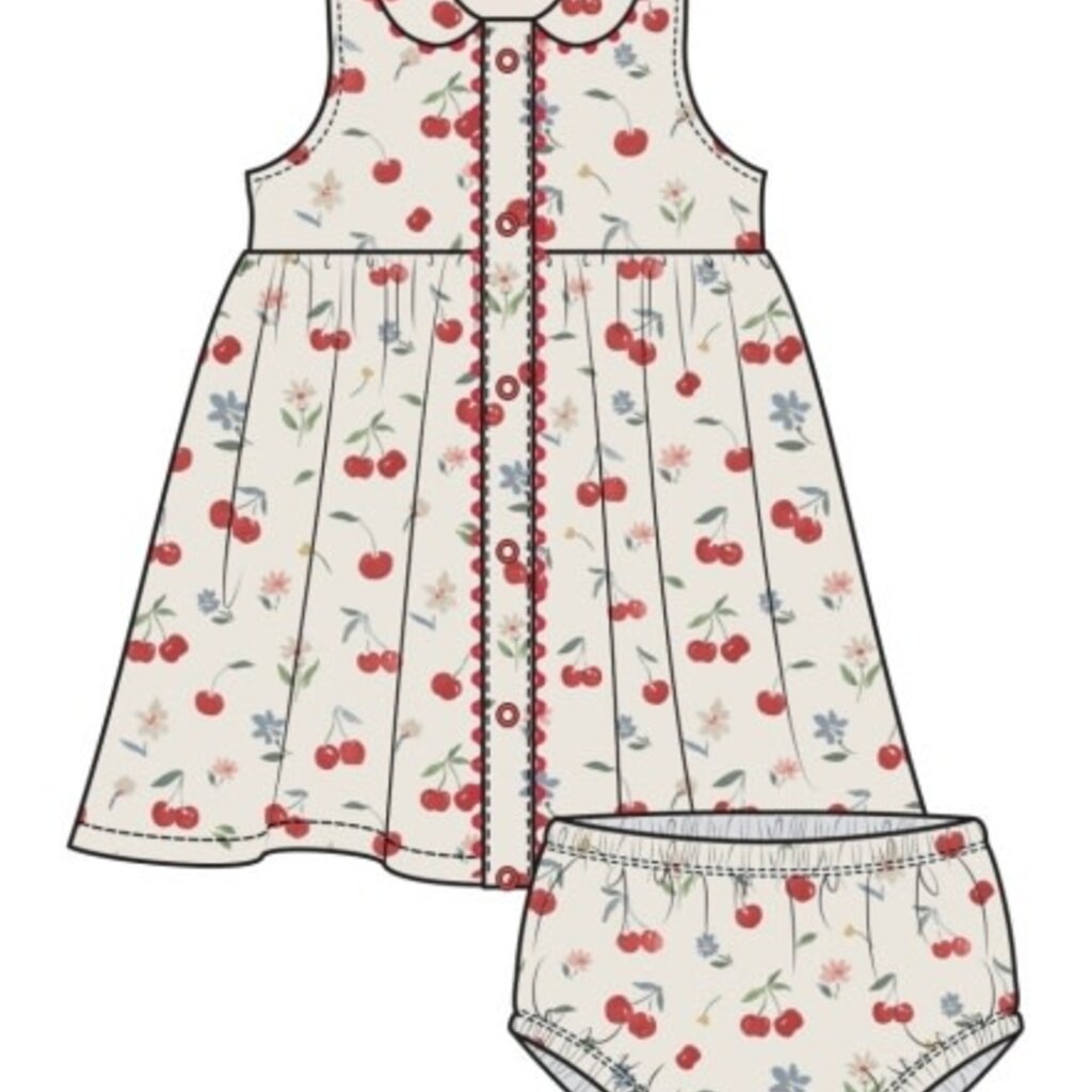 ANGEL DEAR Watercolor Cherries +   Gingham Peter Pan Collar With Ric Rac Trim And Dc